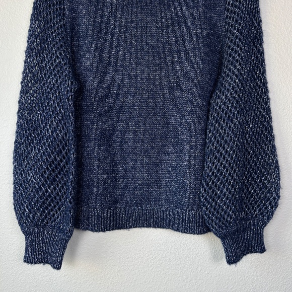 Tommy Bahama women size XL knit sweater navy wool blend shimmer balloon sleeve - Picture 4 of 13